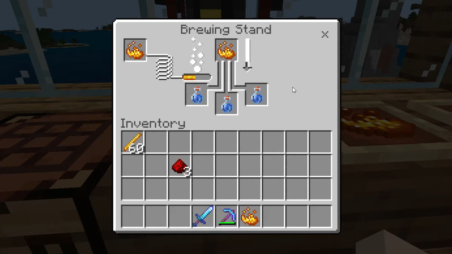 Craft the potion of strength in Minecraft