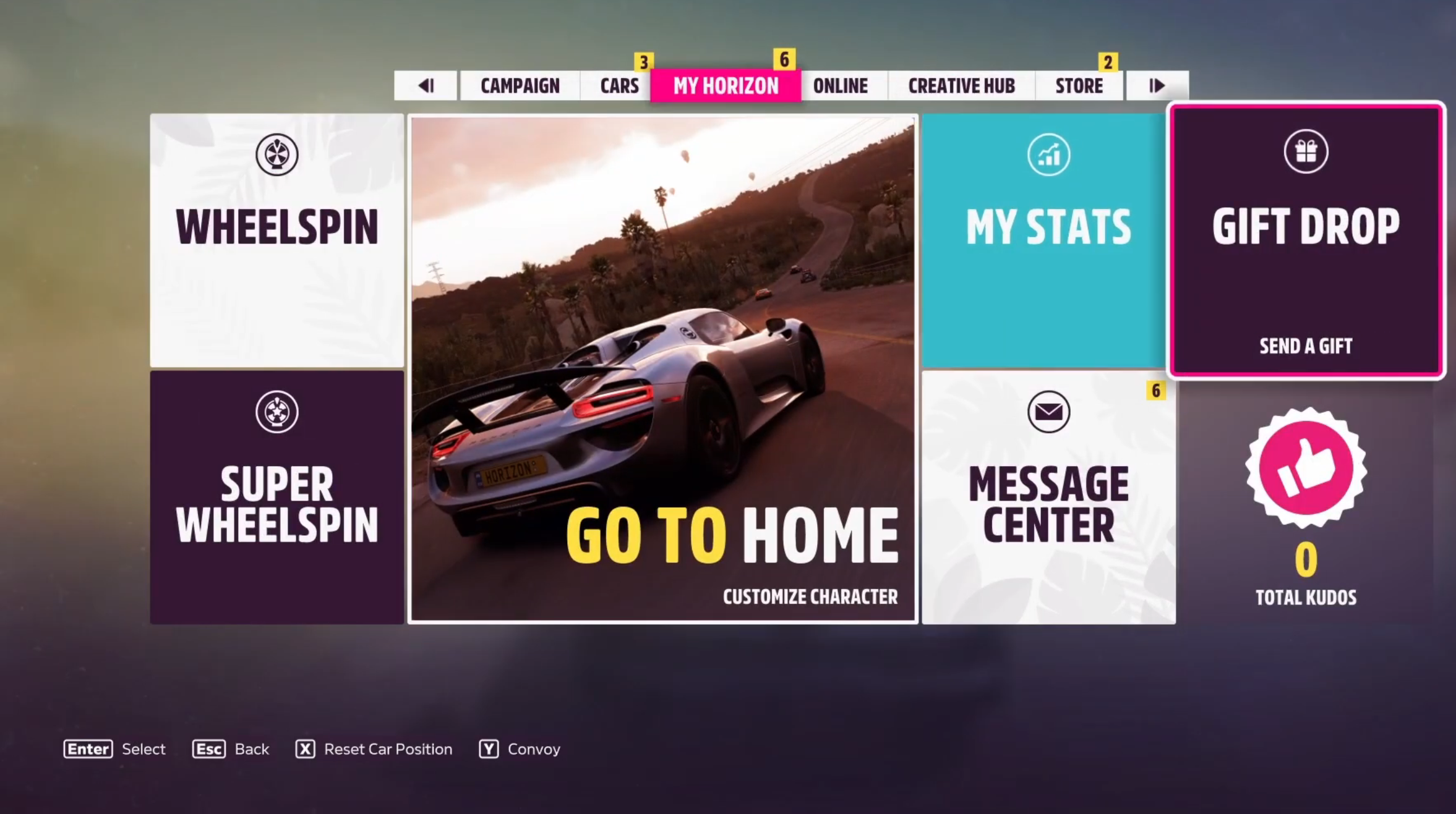 Gift Tab in Pause Menu