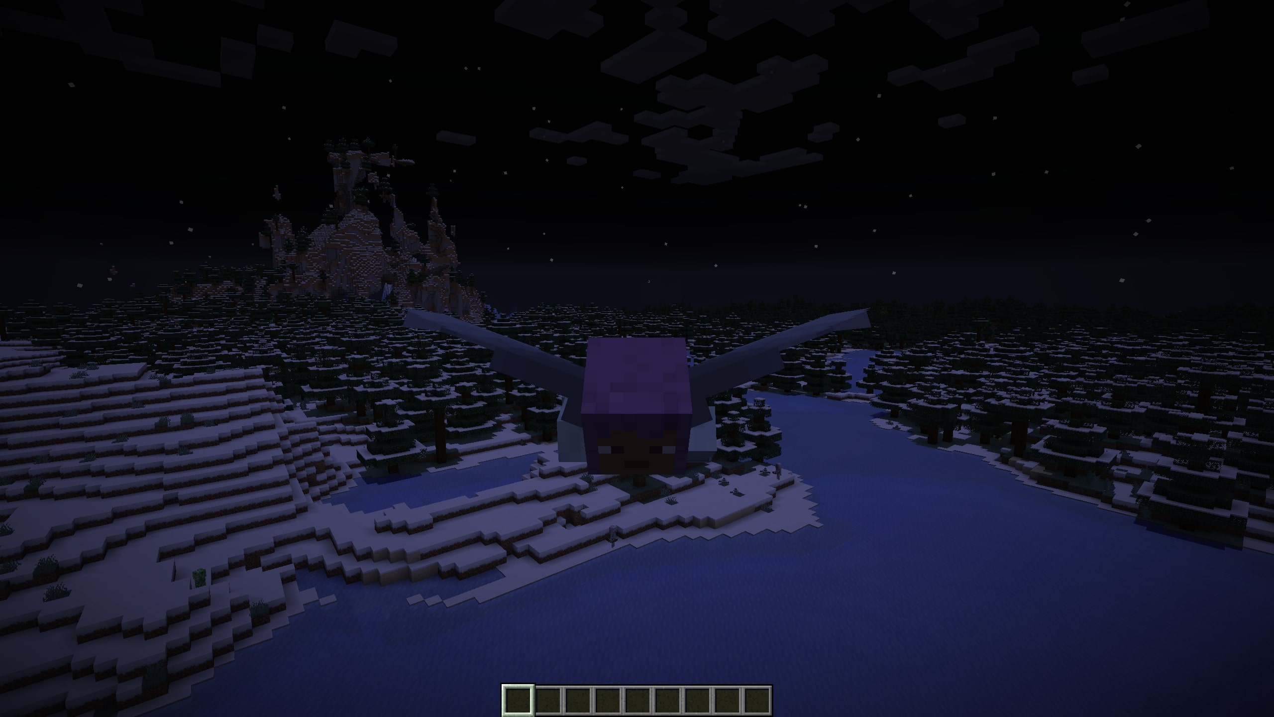 Using the Elytra to fly away in Minecraft (Image via Mojang Studios)