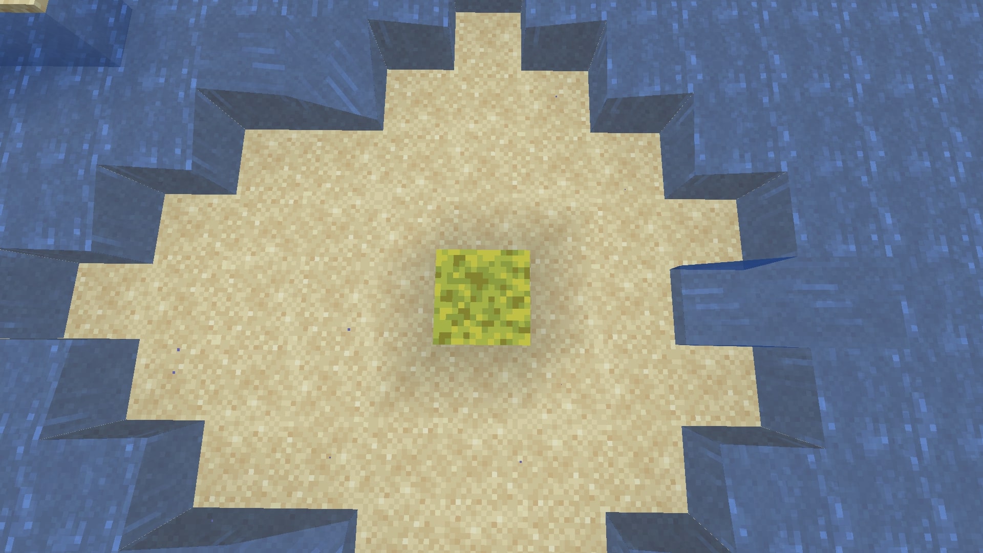 A Sponge immediately absorbs water adjacent to it (Image via Mojang)
