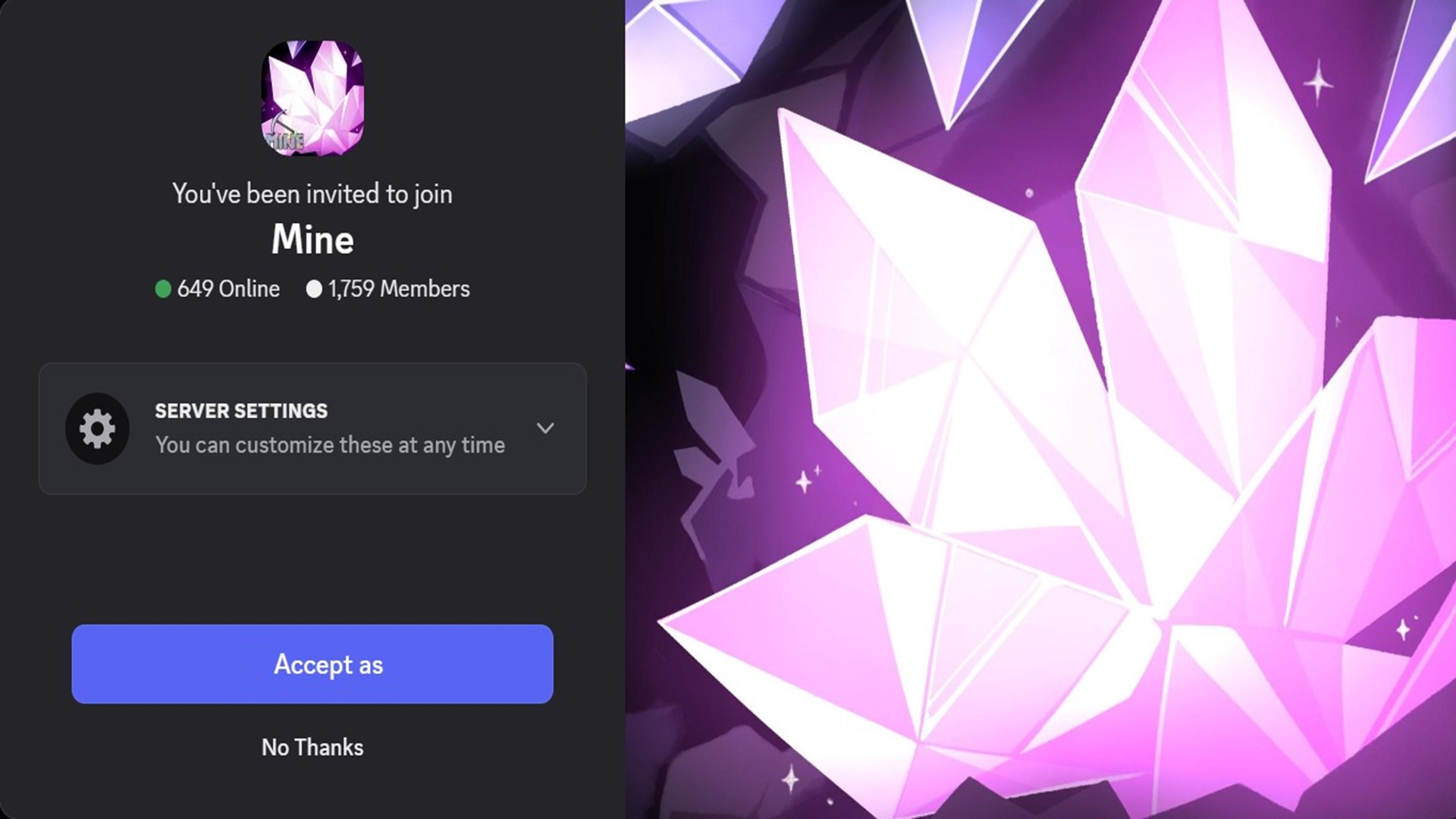 The Discord server invitation page of Mine channel. (Image via Discord)