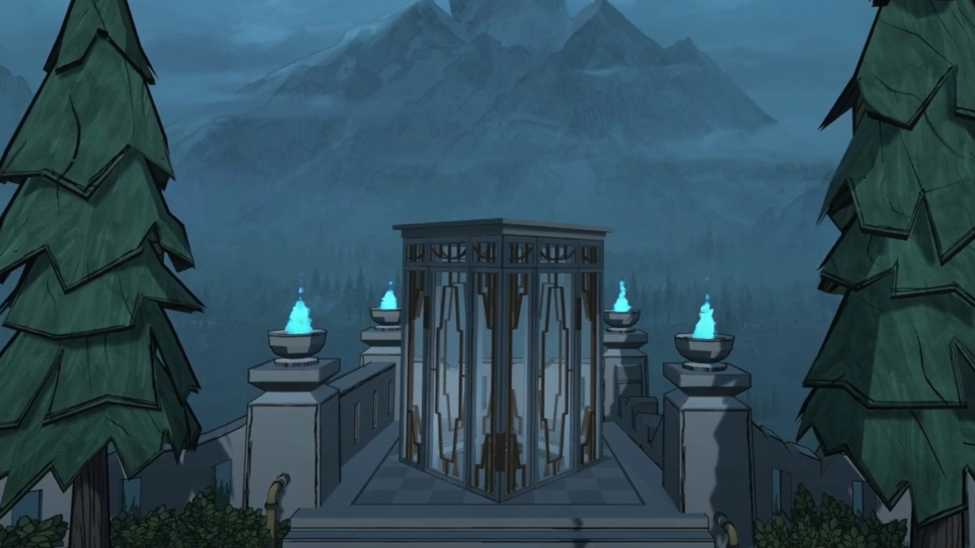 The elevator appearing after all flames are lit