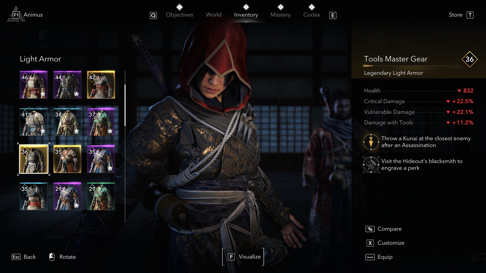 Tools Master Gear stats in Assassin's Creed Shadows.
