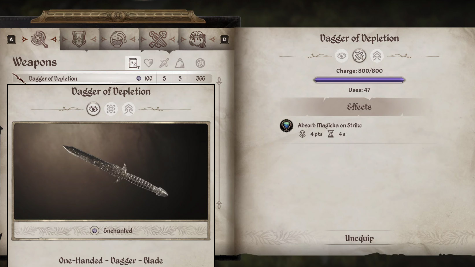 What is the Dagger of Depletion in Elder Scrolls Oblivion Remastered