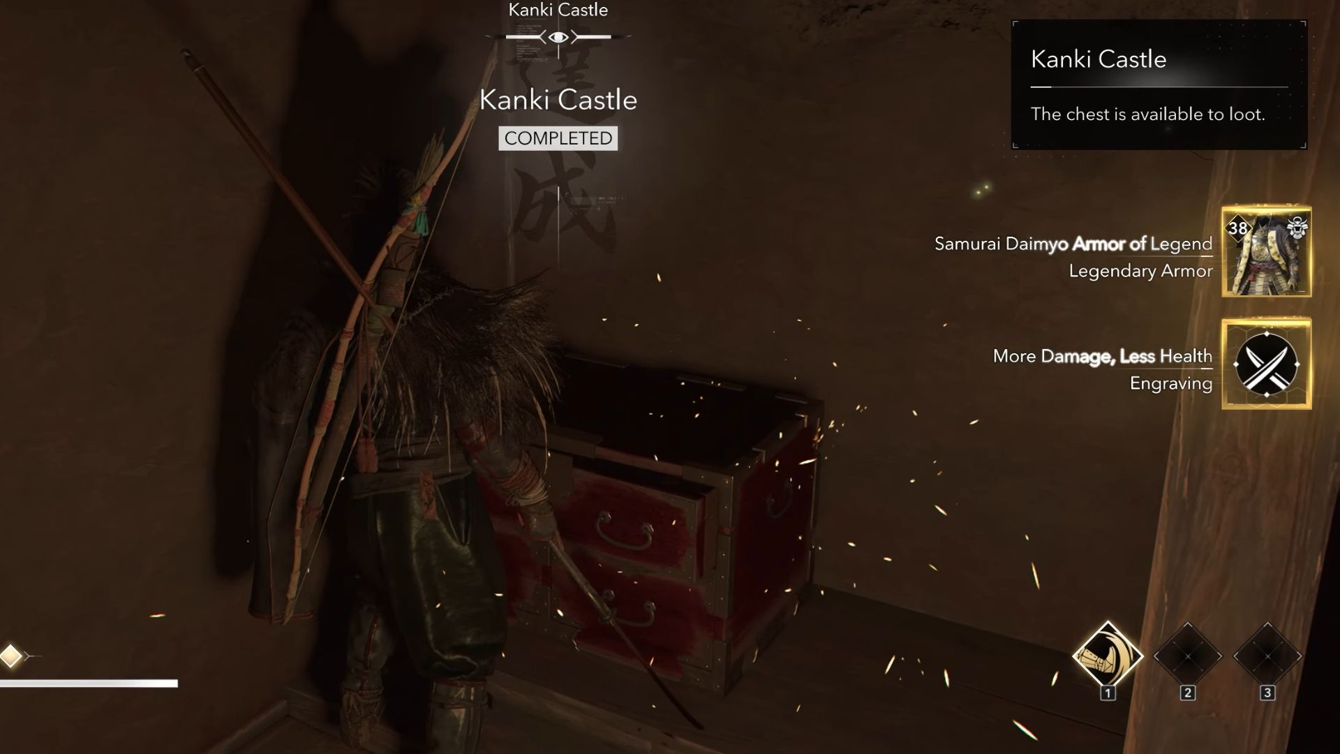 Open the Legendary chest at Kanki Castle to receive Samurai Daimyo Armor of Legend