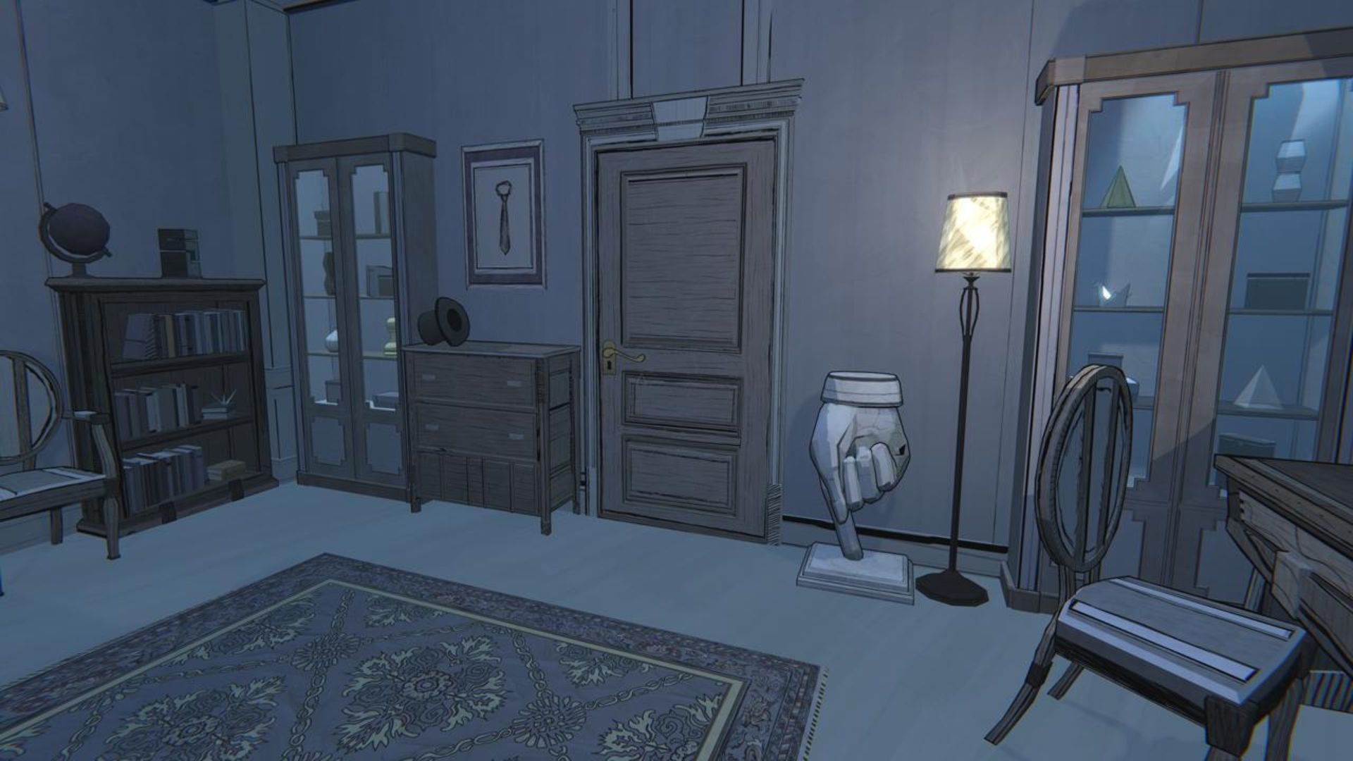 Hand statue inside the room. (Image via Raw Fury)