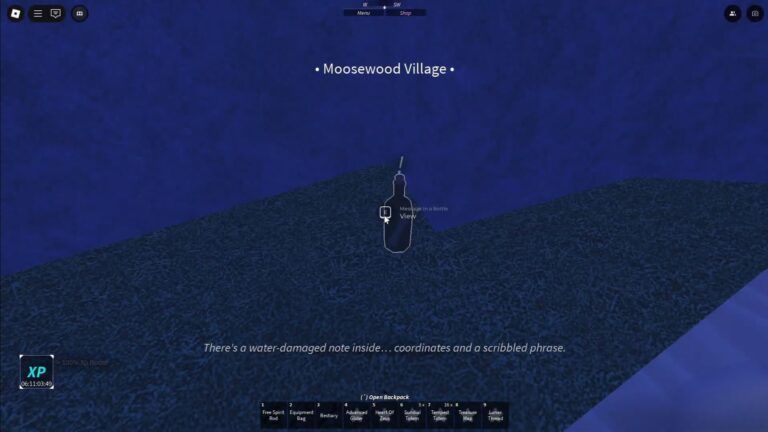 Moosewood Village - Message in a bottle - Fisch (Image via Roblox)