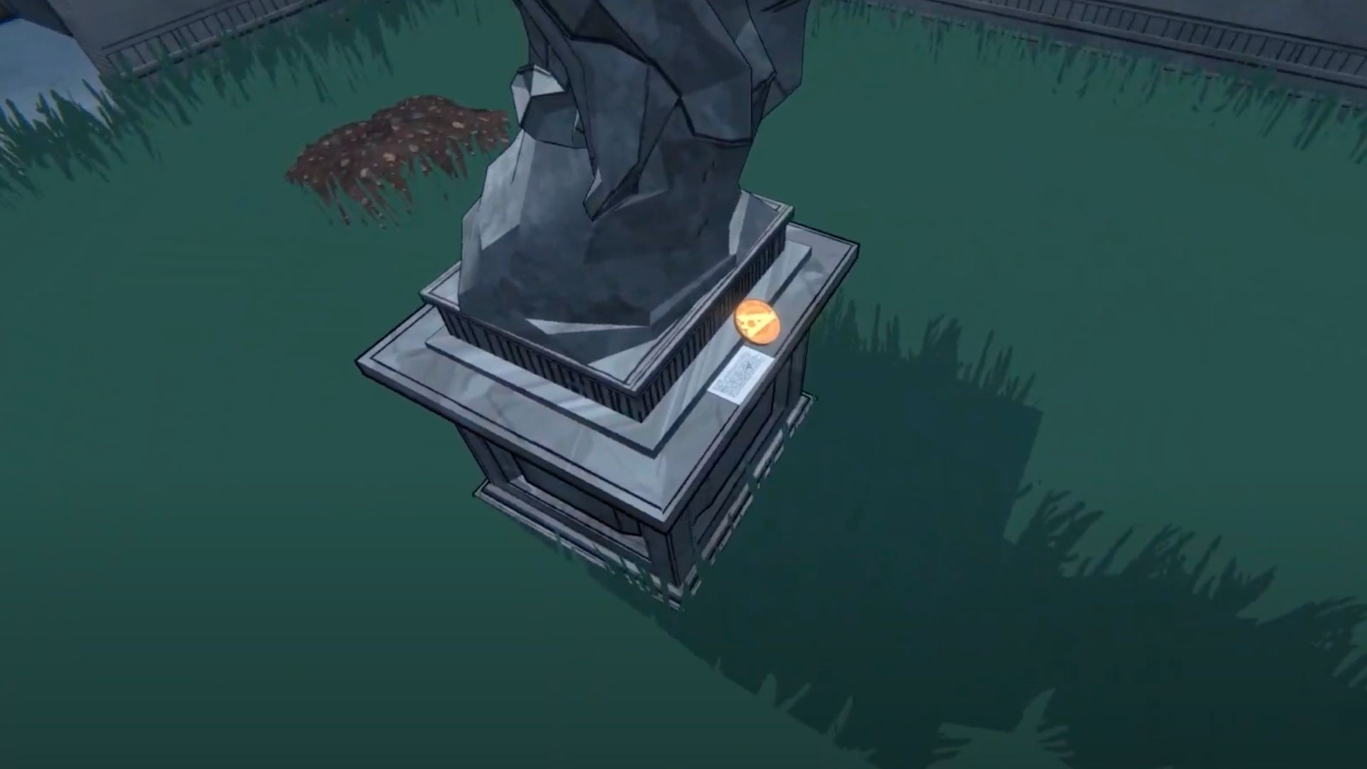 Walk towards the statue and collect the rewards in Blue Prince. (Raw Fury, @No Nonsense Guides/YouTube)