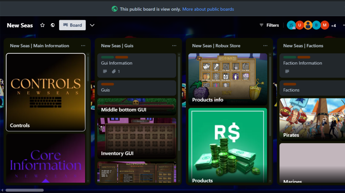 Trello Board lets you access various stacks and cards with information (Image via Trello | New Seas)