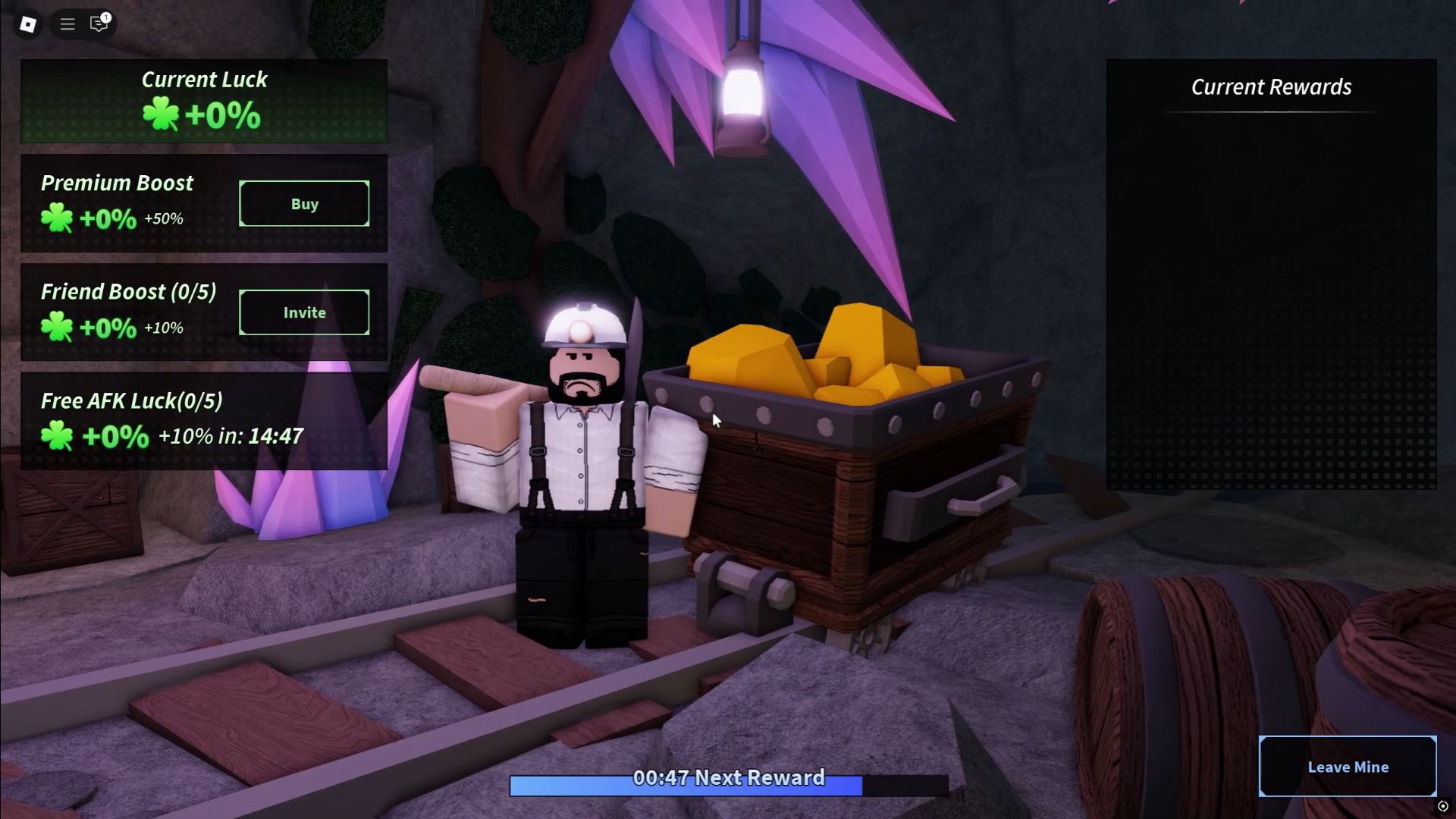 AFK Mine progress bar and luck status - Fisch (Image via Roblox)
