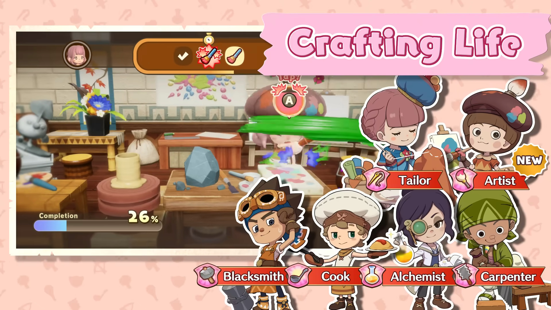 Crafting has six lives or classes in Fantasy Life i (Image via Level-5 and @NintendoAmerica/YouTube)