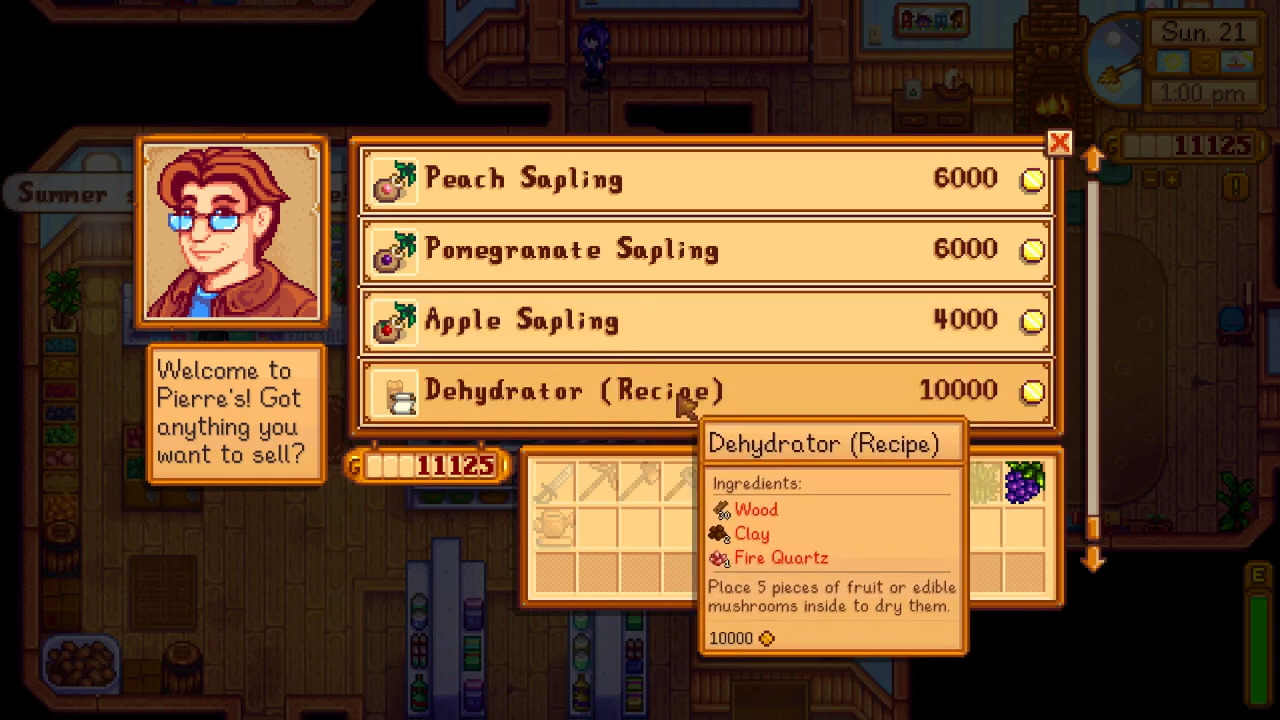 The recipe for the Dehydrator (Image via ConcernedApe and @FinaqYT/YouTube)