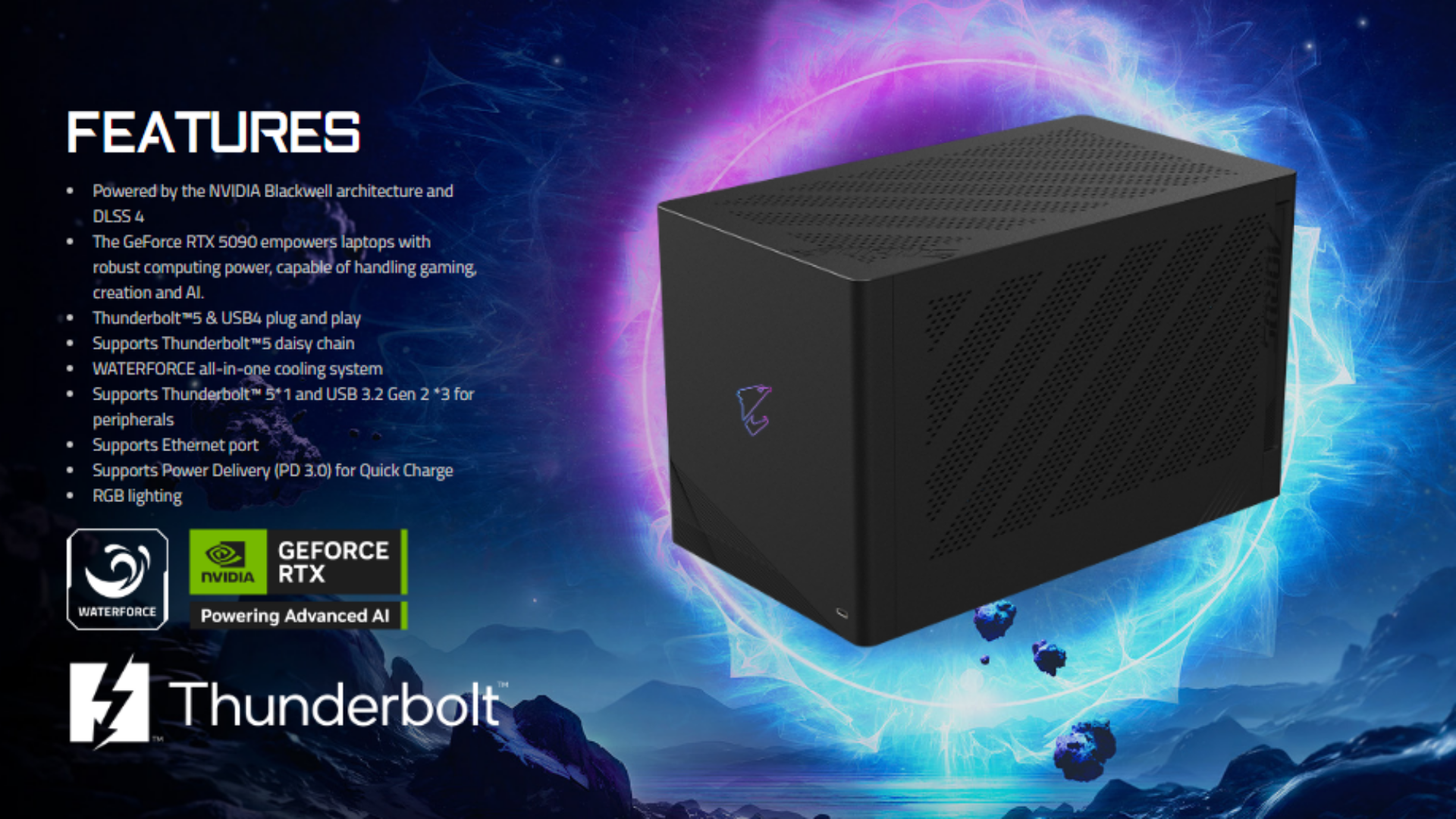 RTX 5090 Aorus AI Box by Gigabyte has many features and supports Thunderbolt 5 (Image via Gigabyte)