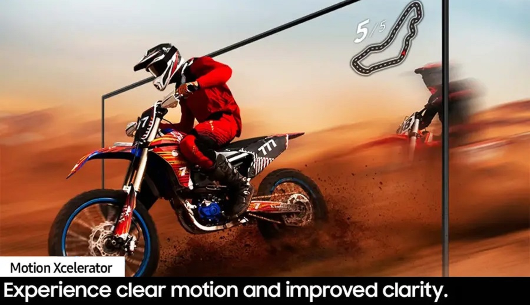 Picture describes how this Samsung 4K QLED TV can display superior motion clarity and smoothness
