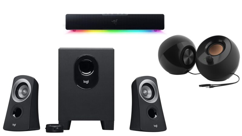 Picture of a range of different speakers for desktop PC
