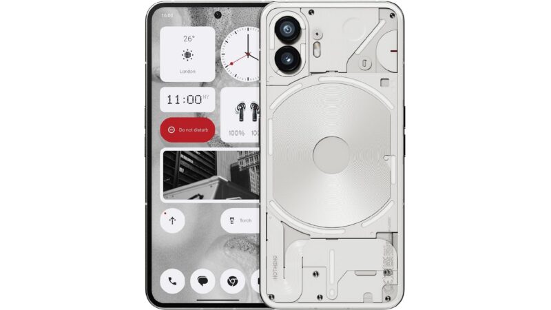 Picture describes The Nothing Phone (2)'s great transparent design on the back