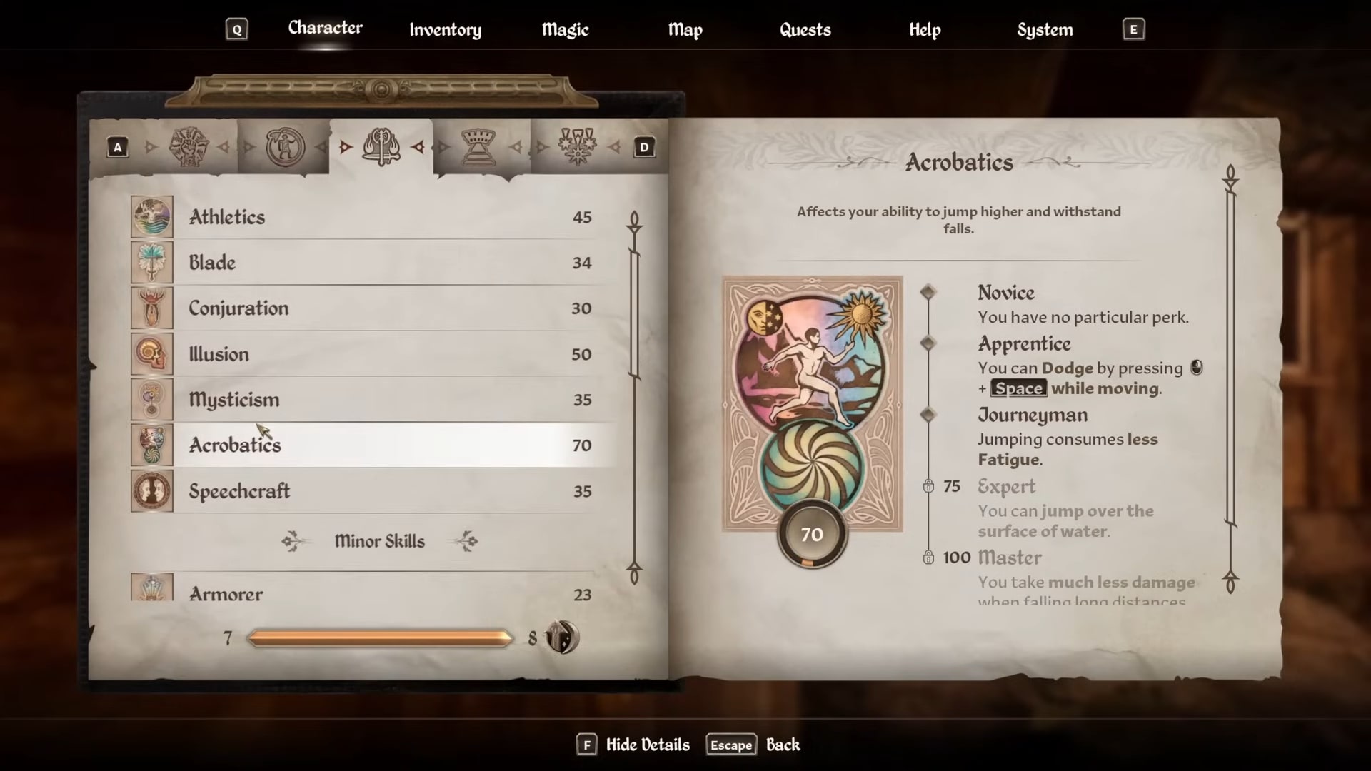 Upgrade Acrobatics in Oblivion Remastered ( Image via Bethesda | Kibbles Gaming/YouTube)