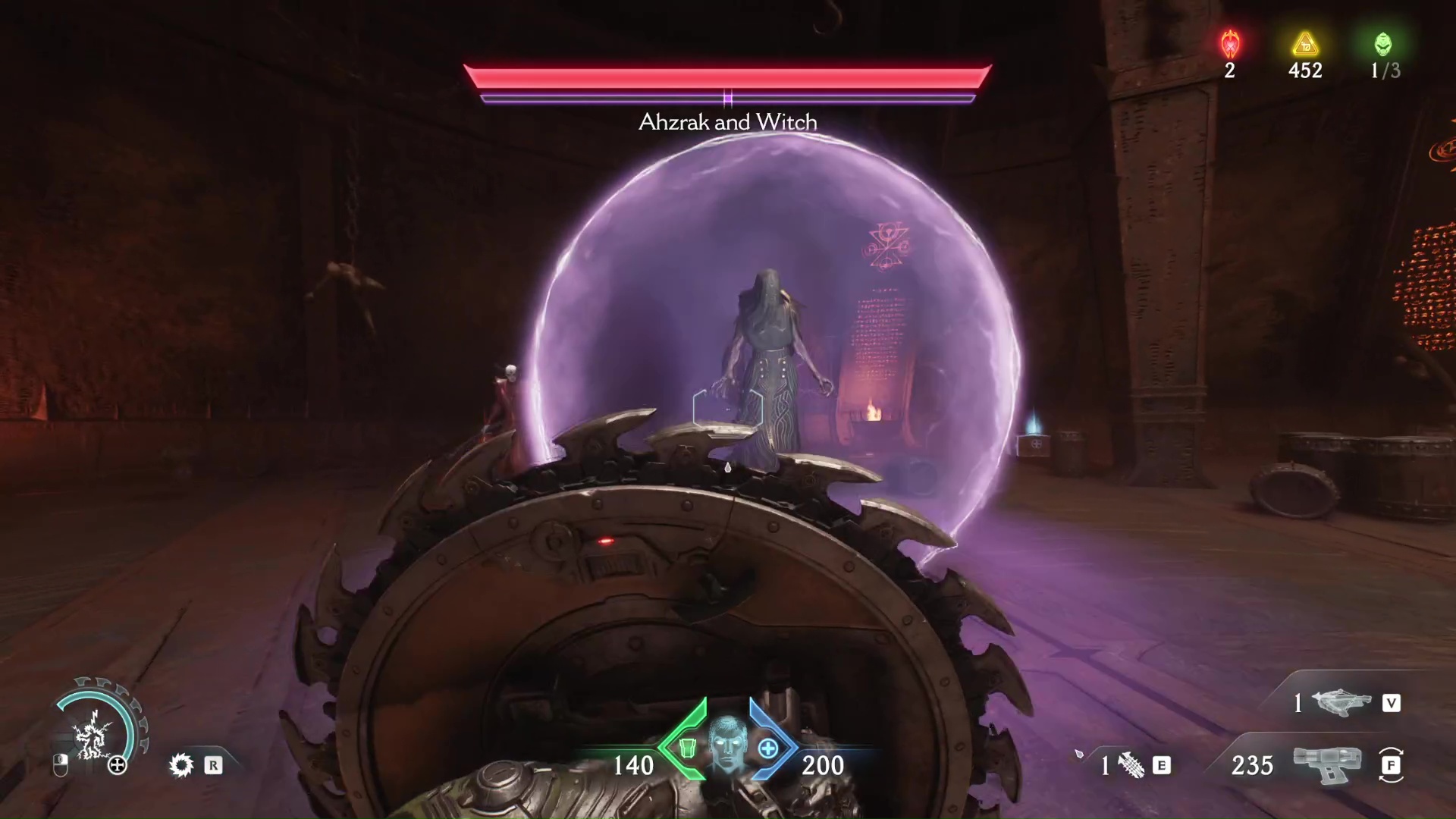 Ahzrak and Witch in Phase 1 of the boss fight in Doom The Dark Ages.