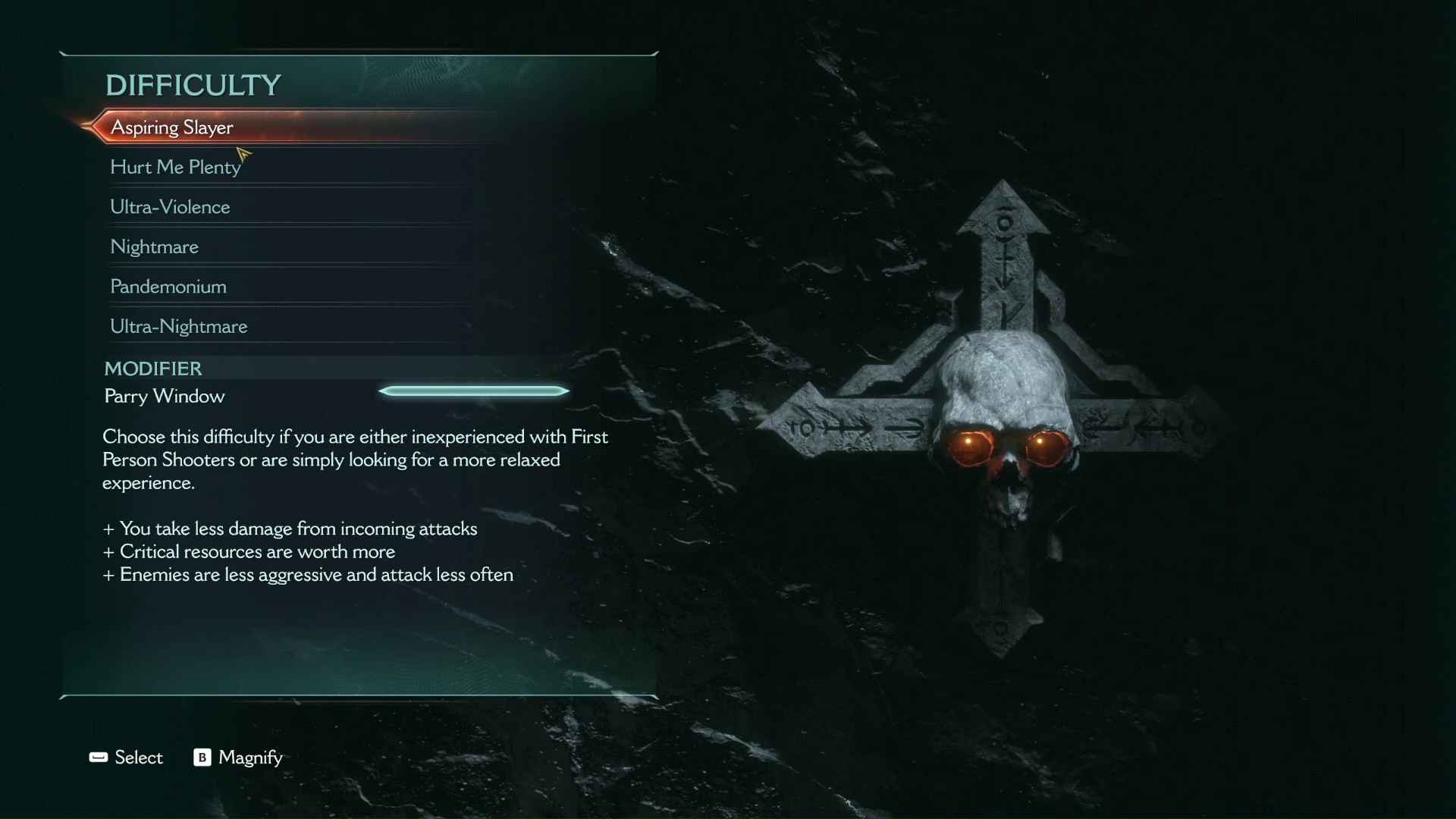 Aspiring Slayer difficulty setting in DOOM The Dark Ages.