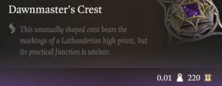 BG3 Dawnmaster's Crest tooltip
