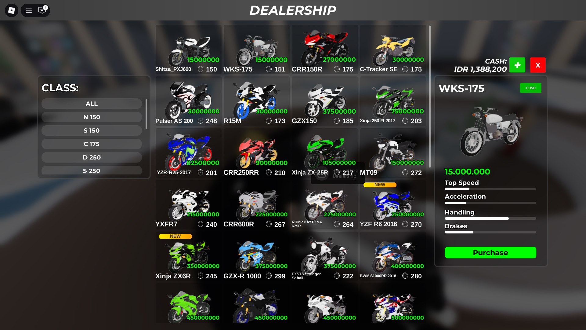 Purchase new Bikes (Image via Roblox Corporation)