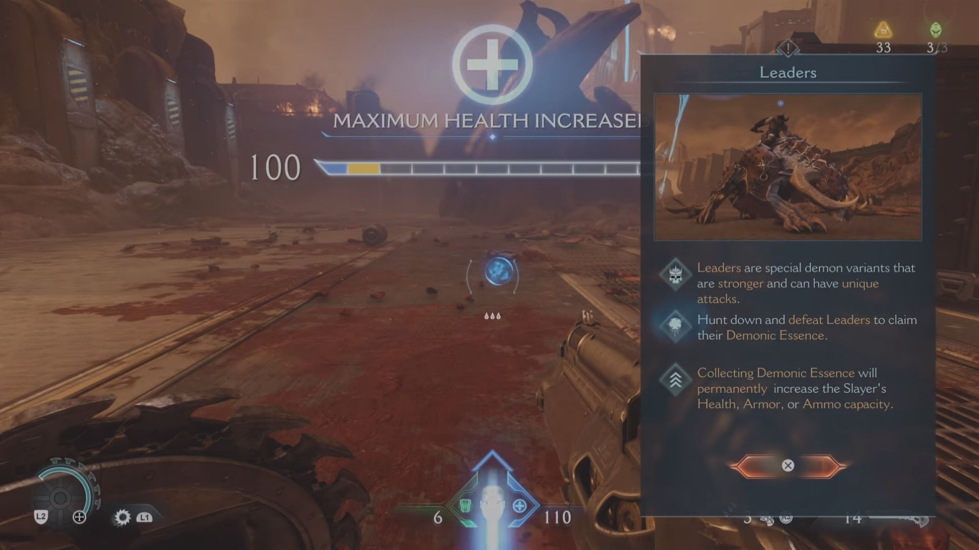 Maximum health increases for the Doom Slayer