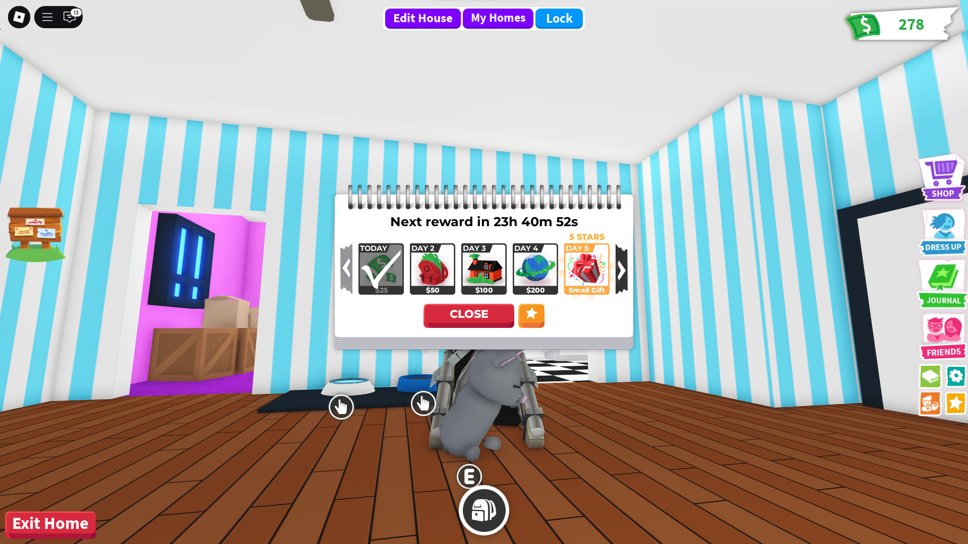 Claim daily rewards (Image via Roblox Corporation)
