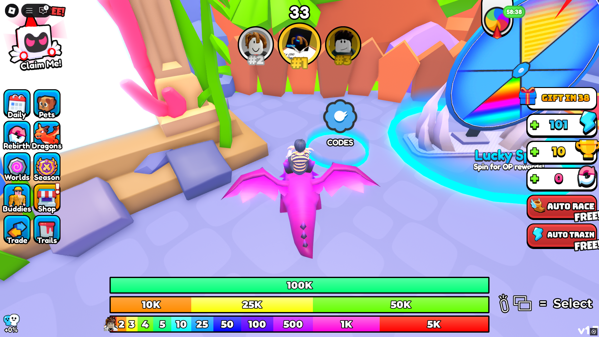 Codes area in Dragon Training (Image via Roblox)