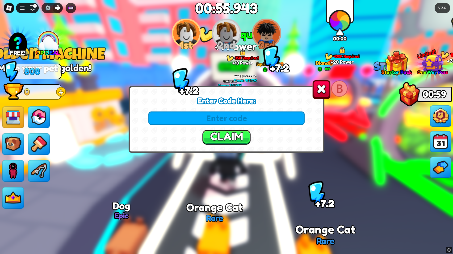 redeeming codes in Ride Race (Image via Roblox)