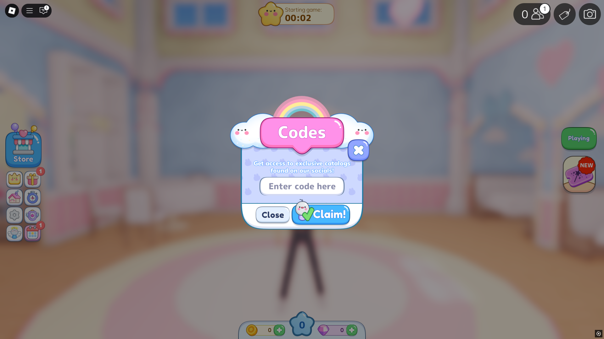 Redeeming codes in Cake Off (Image via Roblox)