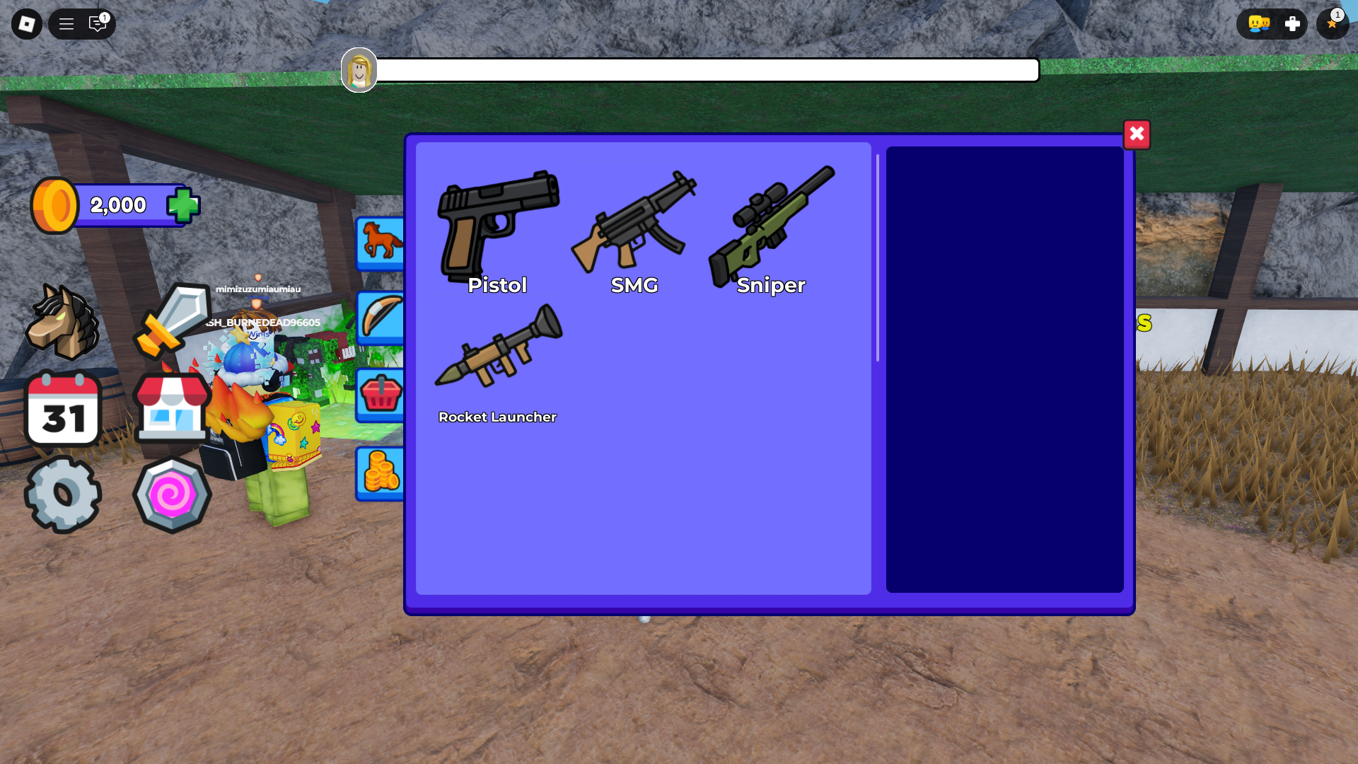 Weapons on store page (Image via Roblox)