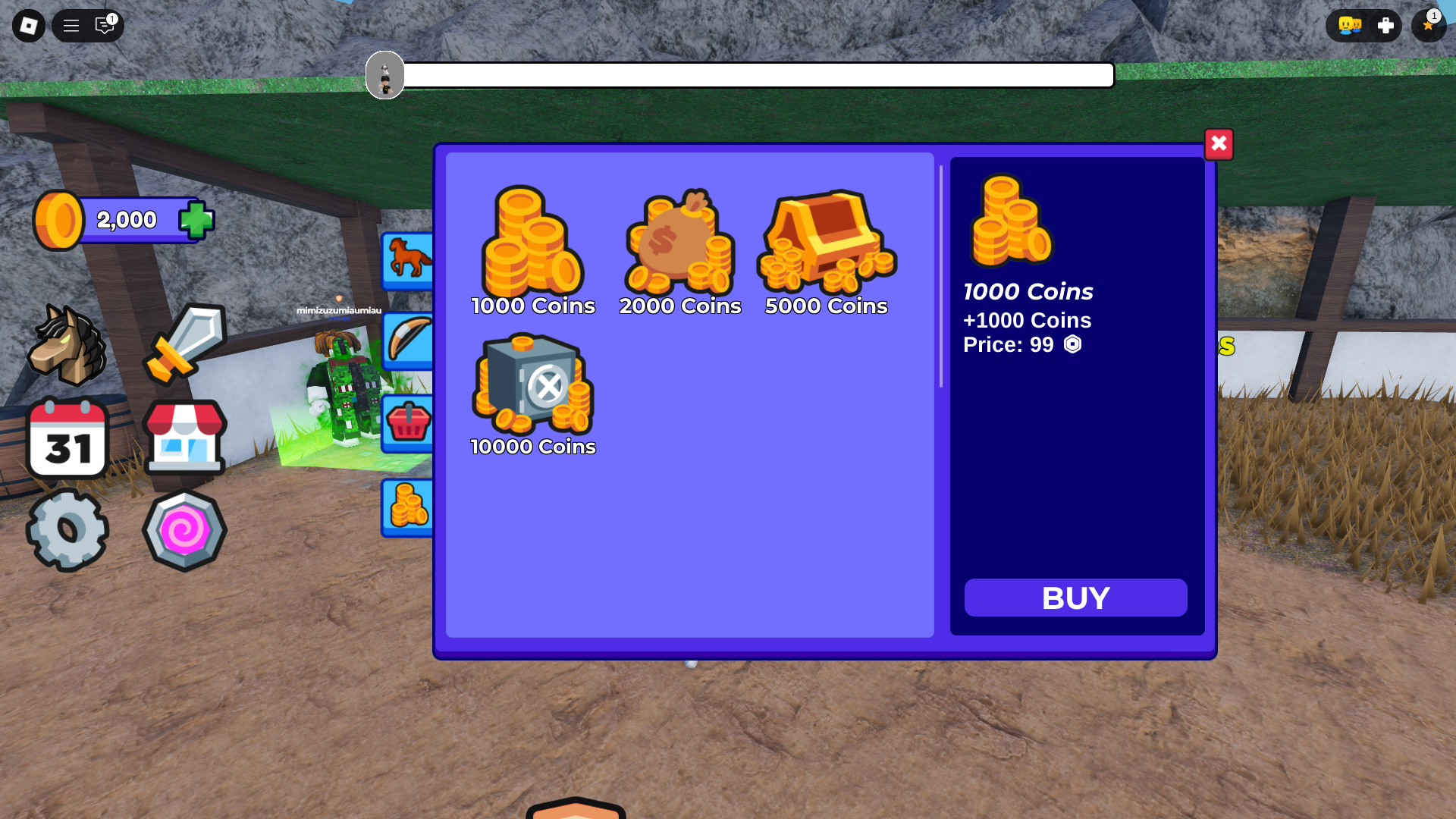 Buying coins (Image via Roblox)