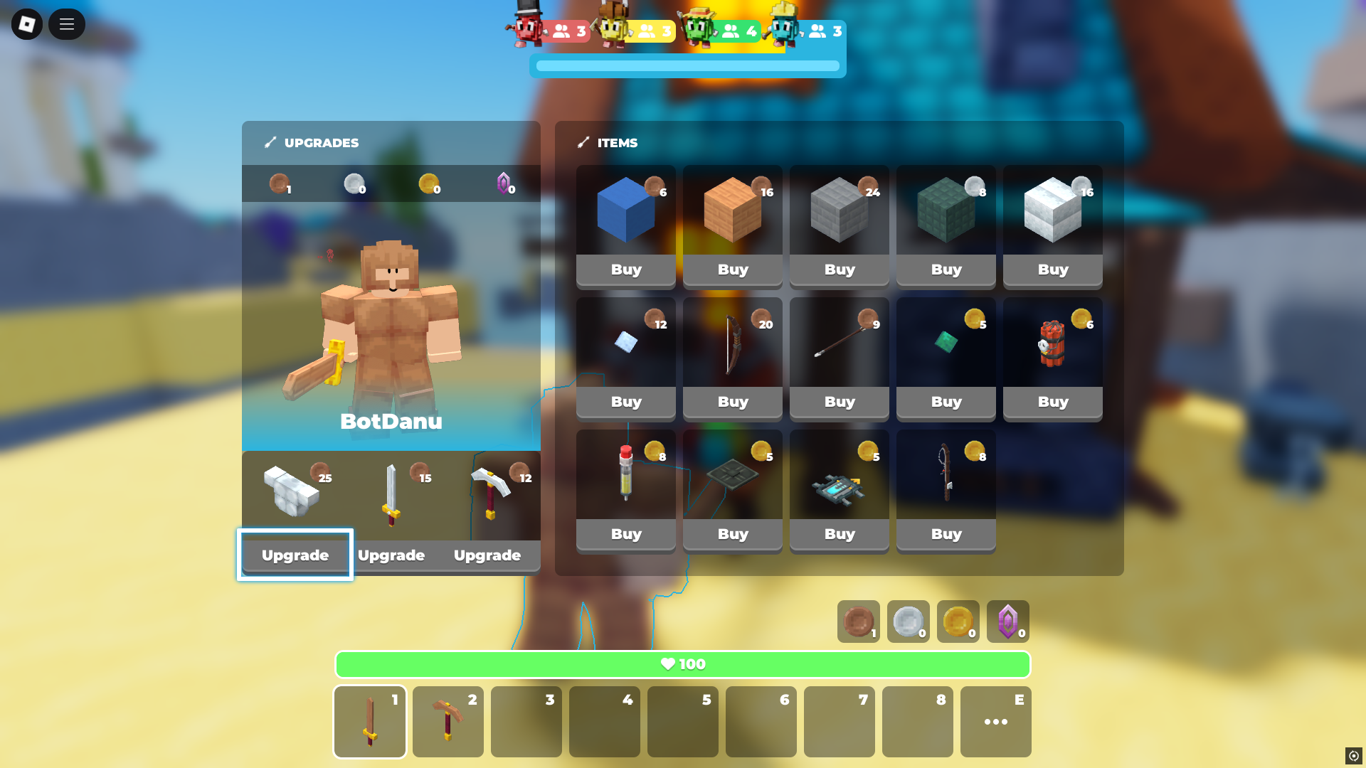 Upgrade your weapons in SkyWars (Image via Roblox Corporation)