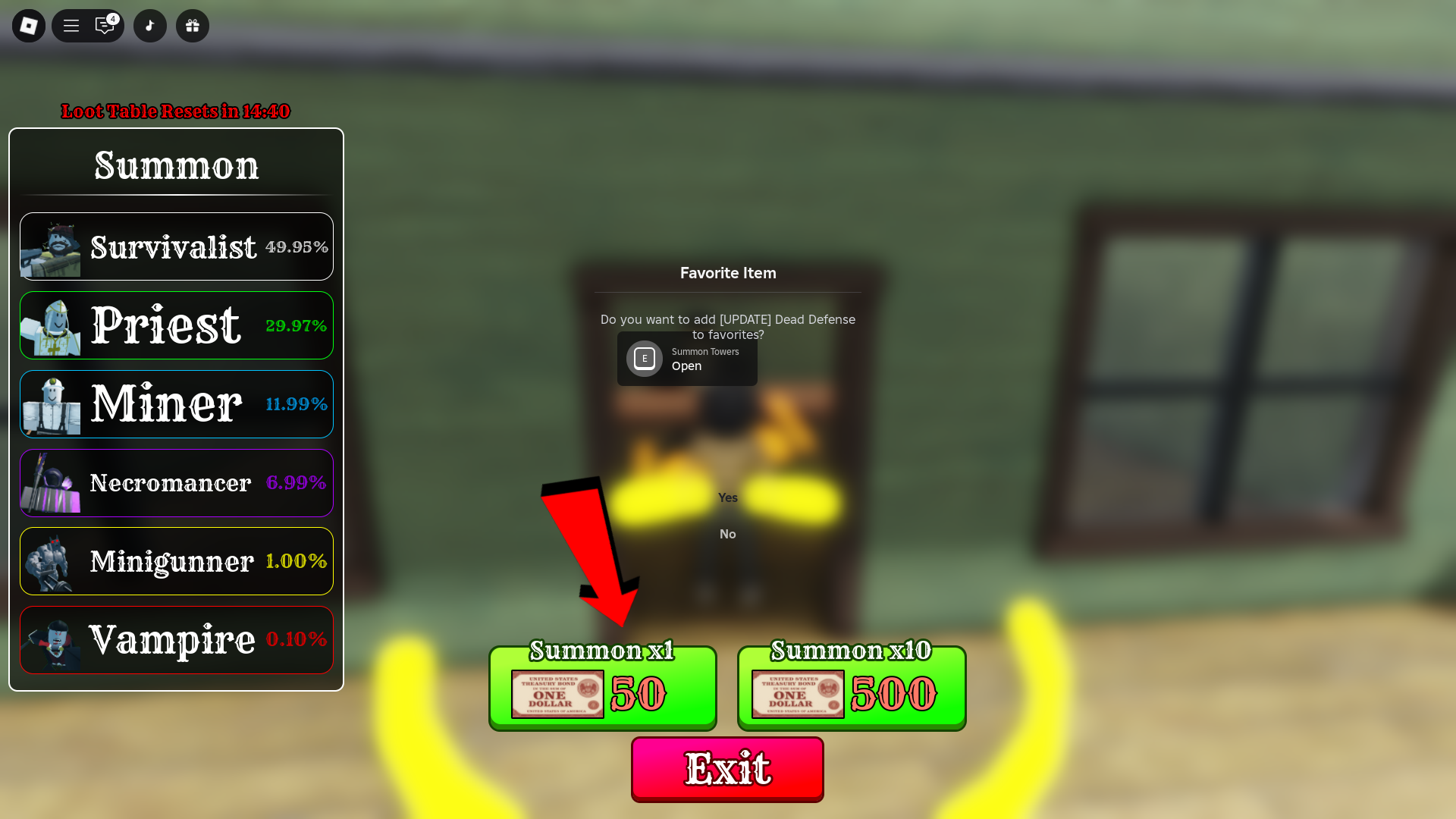 Summoning Units in Dead Defense (Image via Roblox)