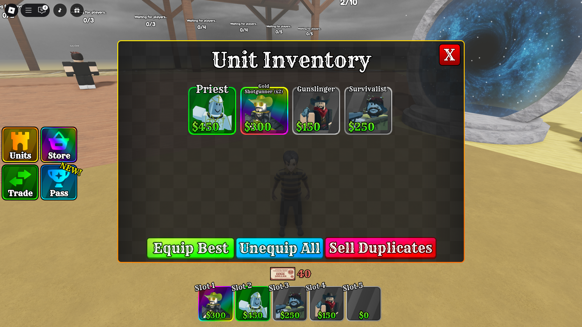 Unit inventory (Image via Roblox)