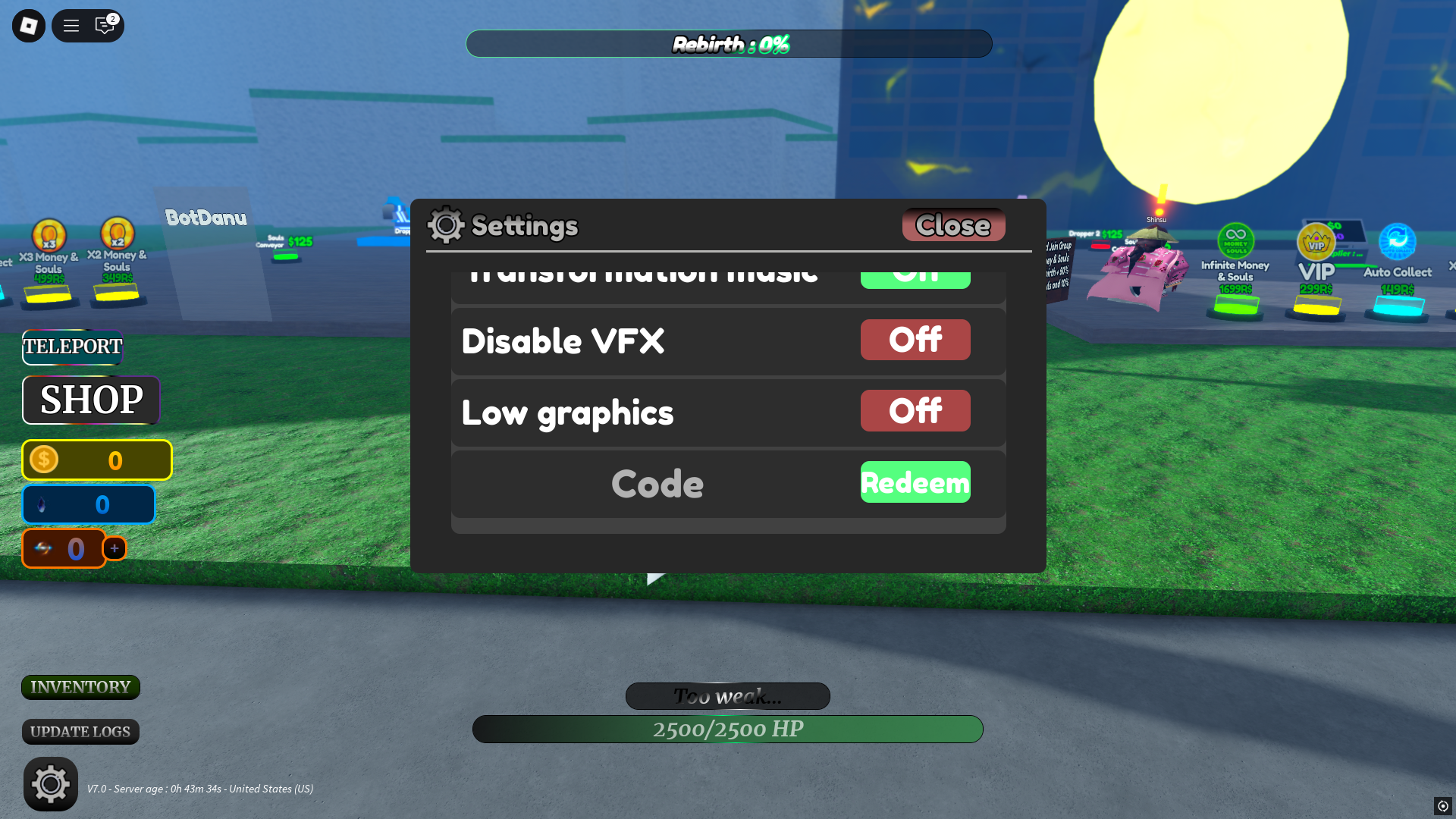 Redeeming codes in Souls Unleashed (Image via Roblox)