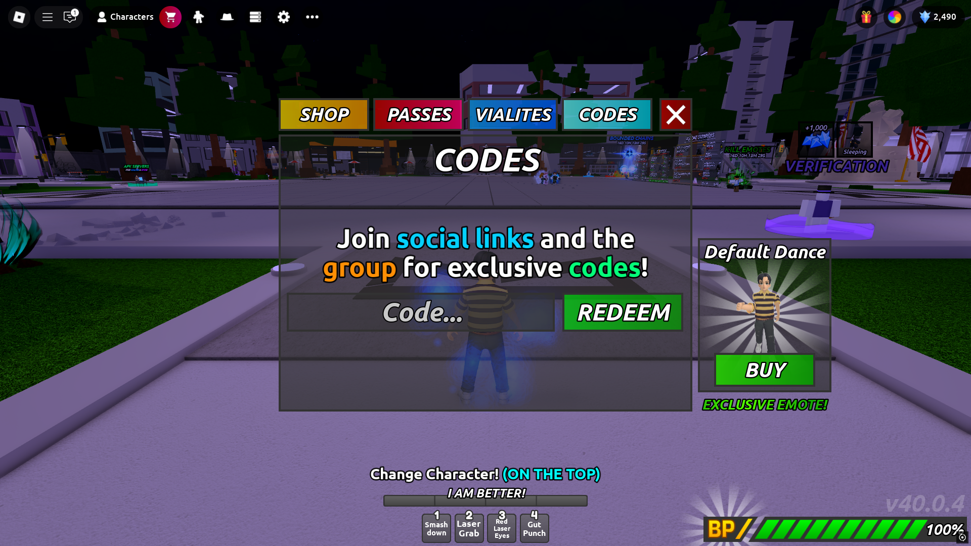 Redeeming codes in Dudes Battlegrounds (Image via Roblox Corporation)