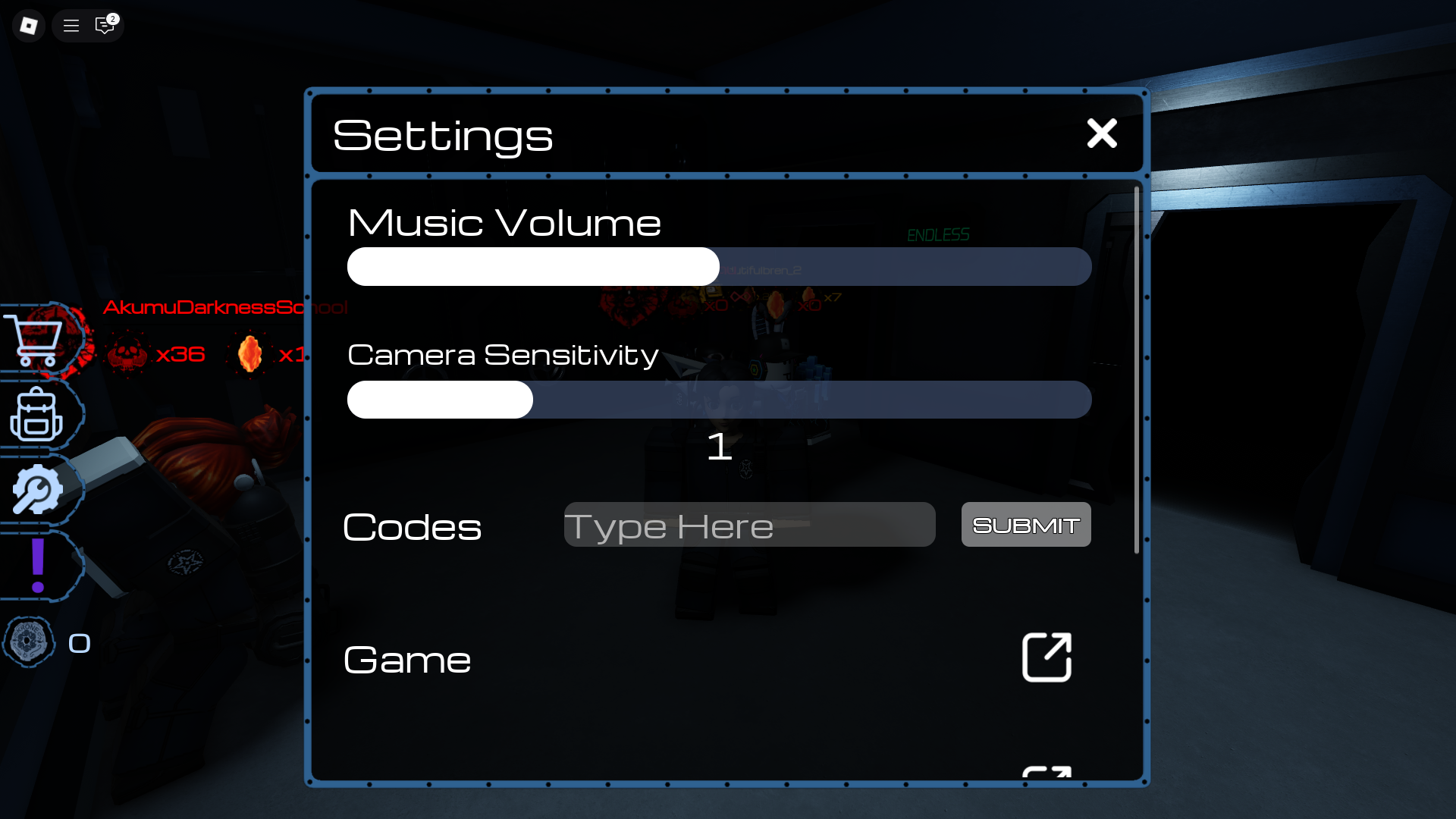 Redeeming codes in Pressure (Image via Roblox)