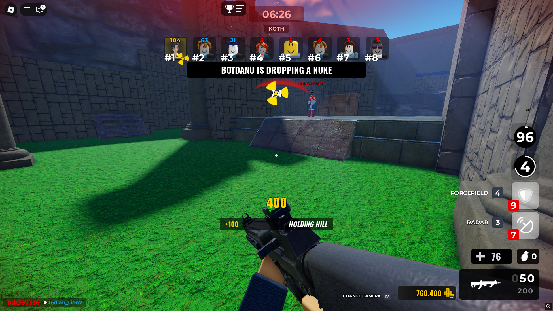Activating Nuke in Gunfight Arena (Image via Roblox)