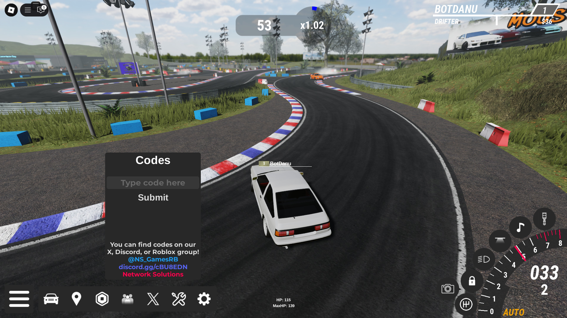 Redeeming codes in Prodigy Drift (Image via Roblox)