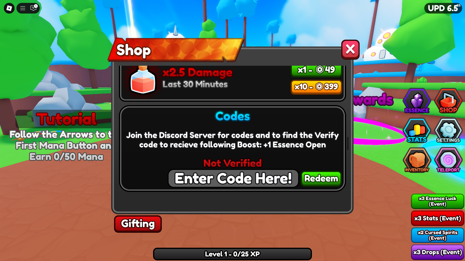 Redeeming codes in Button Anime (Image via Roblox)