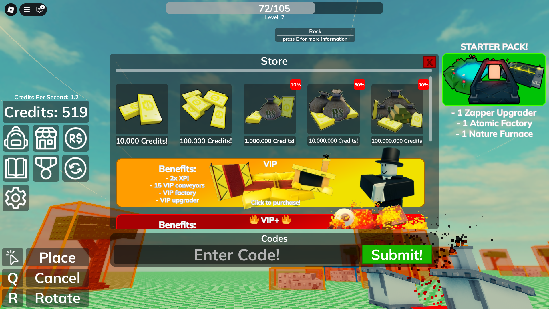 Redeeming codes in Factory Madness (Image via Roblox)