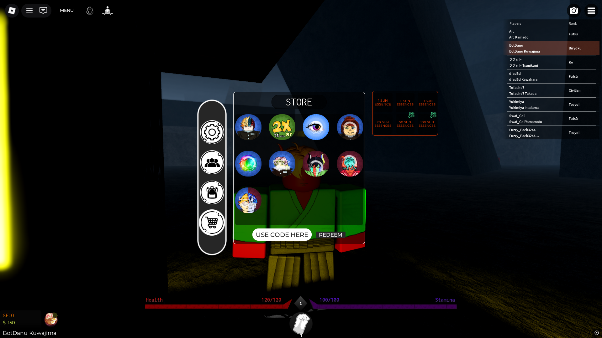 Redeeming codes in Onikami Legacy (Image via Roblox)