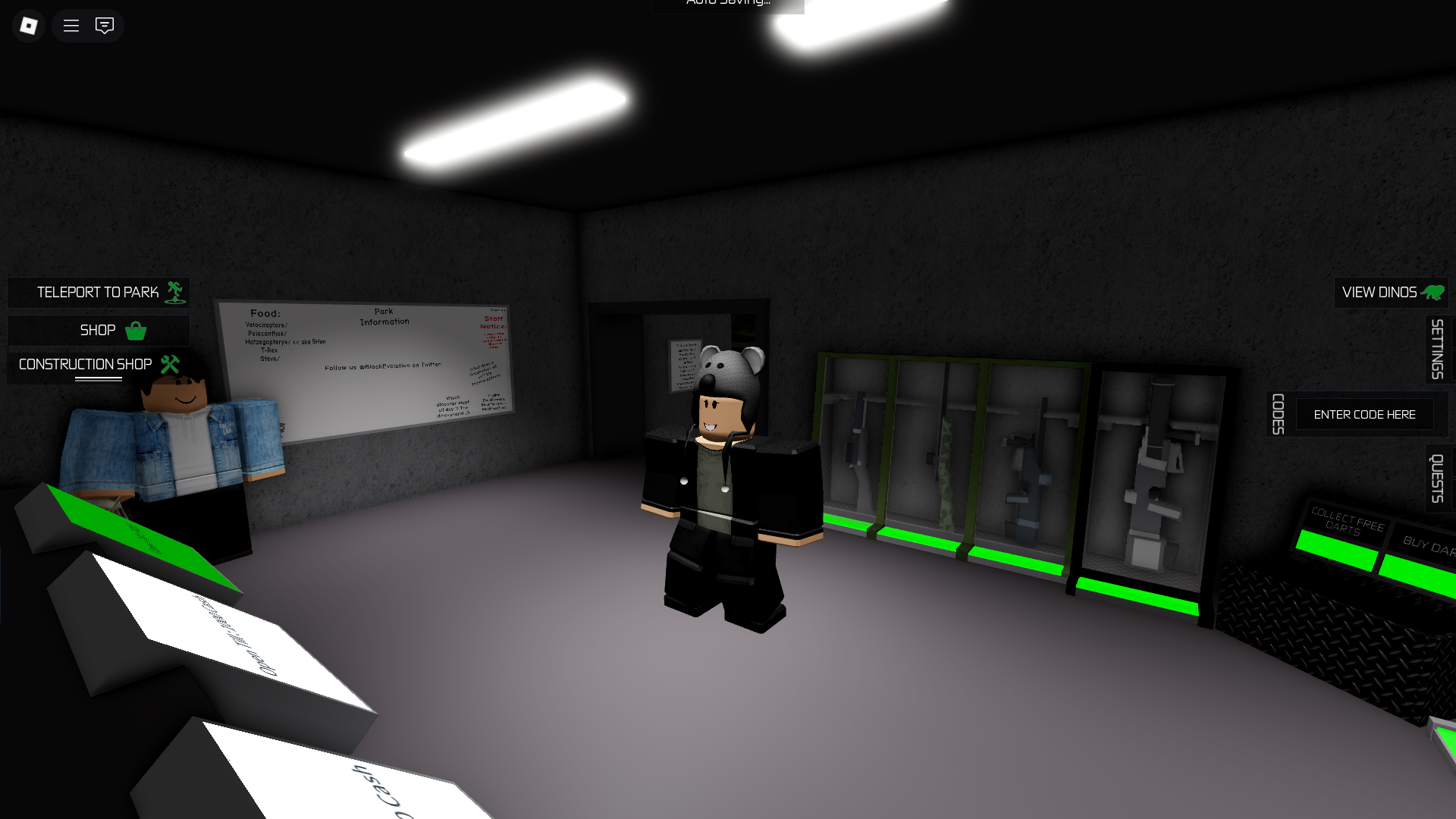 Redeeming codes in Jurassic Tycoon (Image via Roblox)