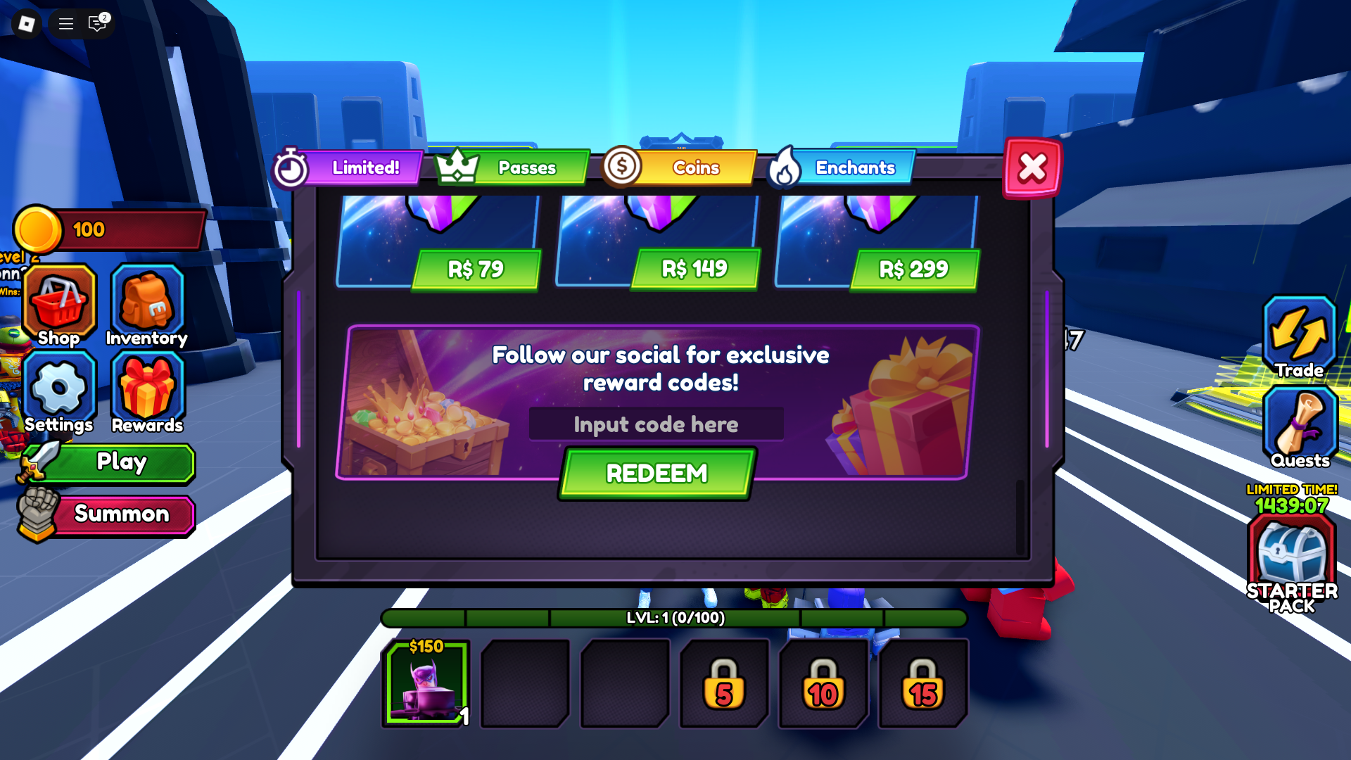 Redeeming codes in SuperHero Tower Defense (Image via Roblox)
