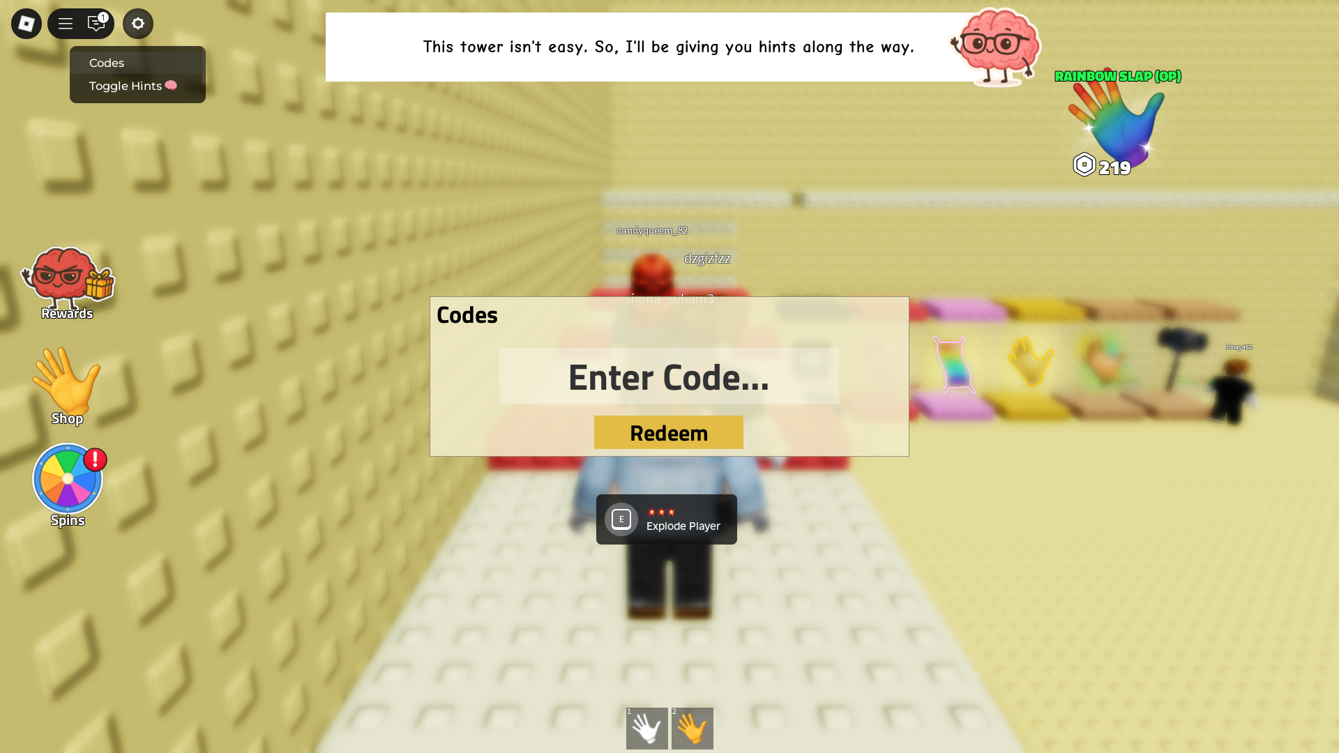 Redeeming codes (Image via Roblox)