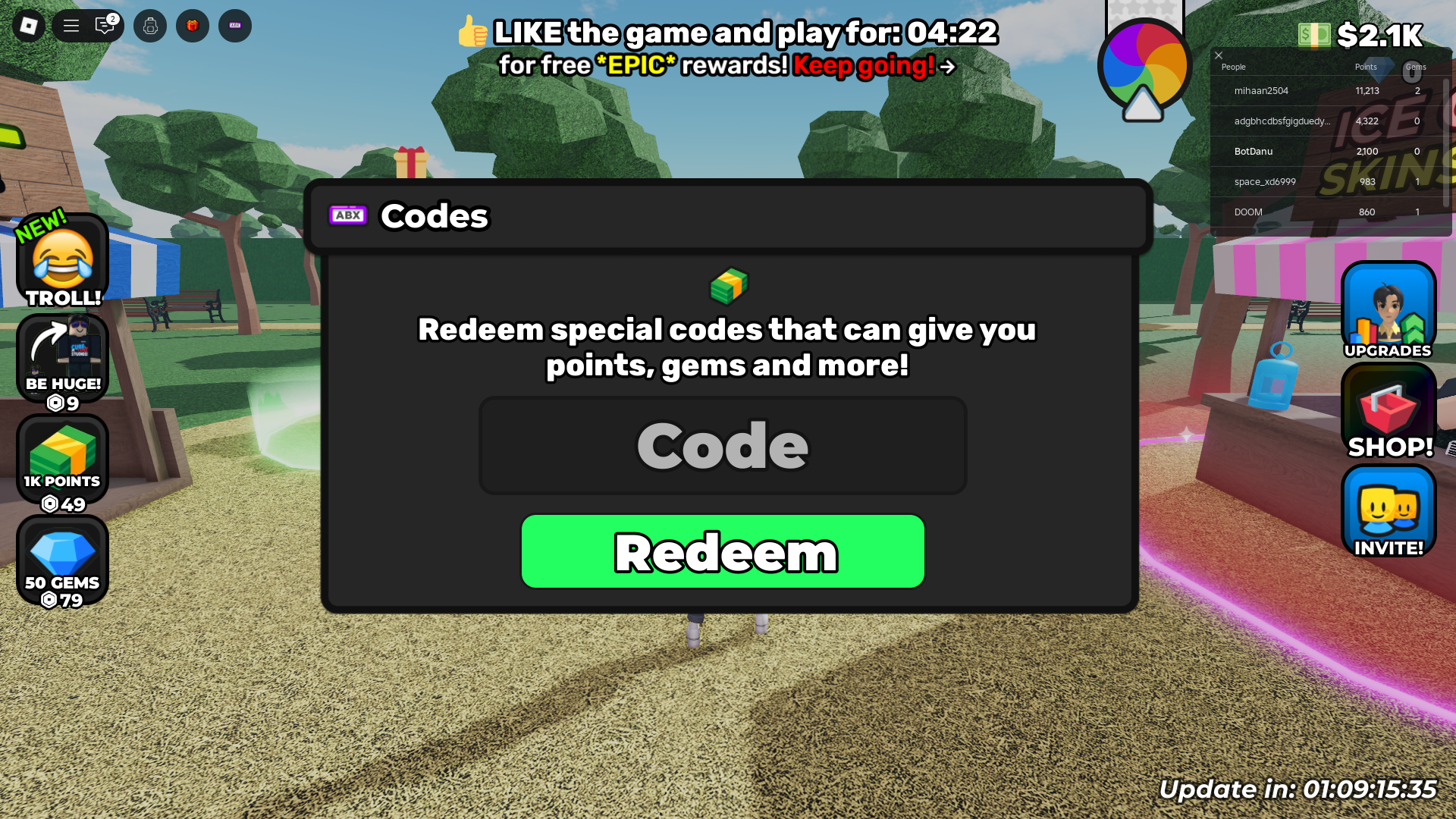 Redeeming codes (Image via Roblox)