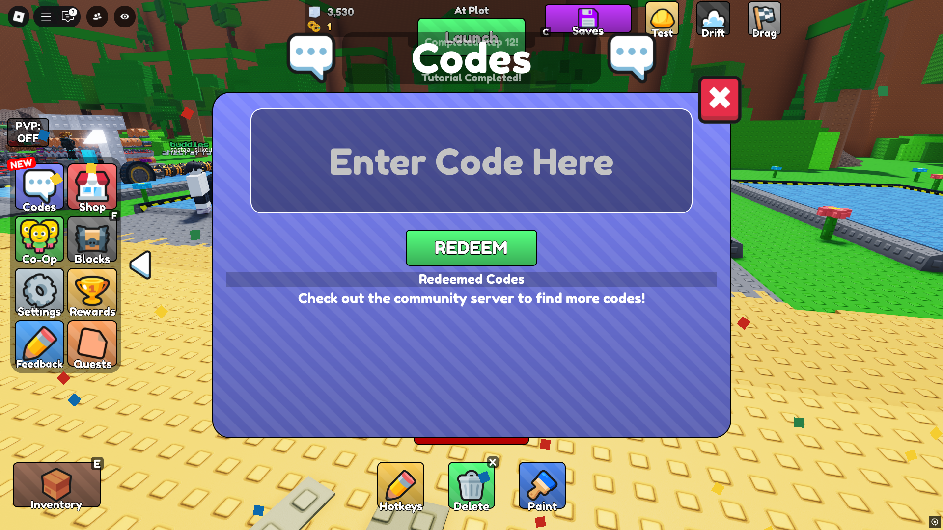 Redeeming codes (Image via Roblox)