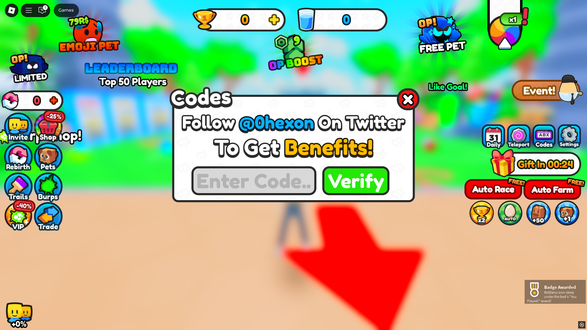 Redeeming codes (Image via Roblox)