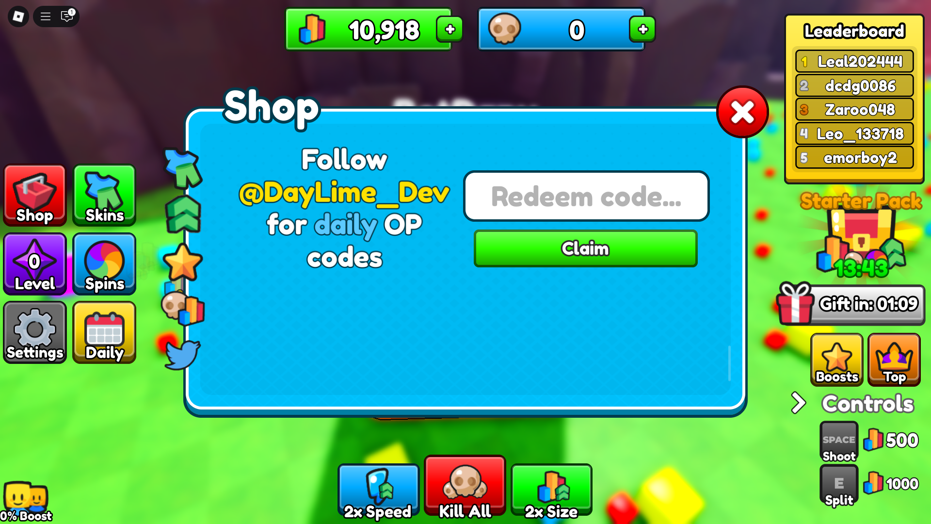 Redeeming codes in Biggest Cube Simulator (Image via Roblox)